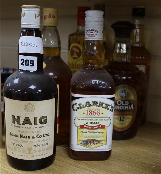 4 bottles of Whisky - Haig, Glen Rossie, Highland Harvest, White Horse and 3 bourbon